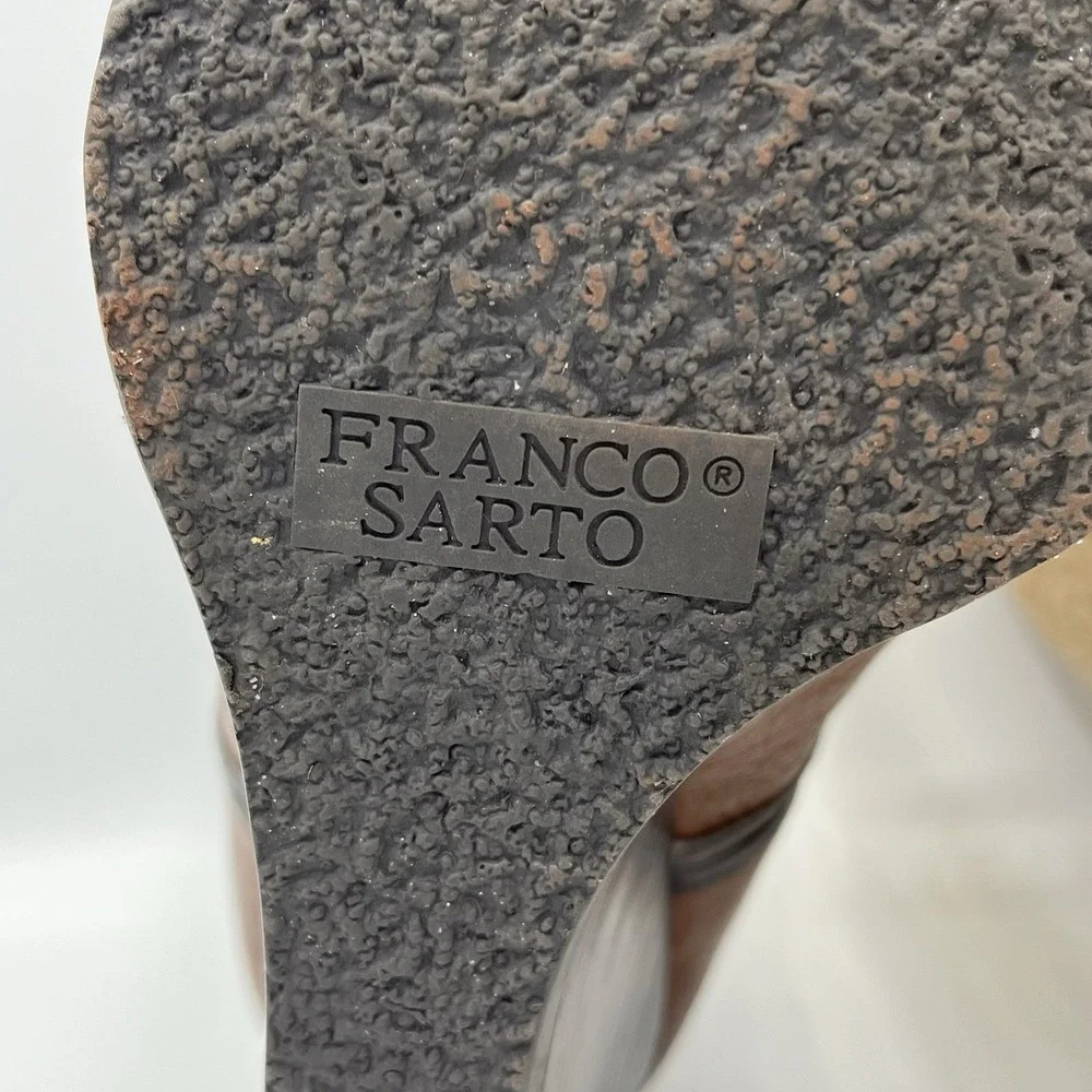 Franco Sarto Ankle Boot‎ Wedge Leather Sherpa Womens 7.5 Brown Lace Up Waverly